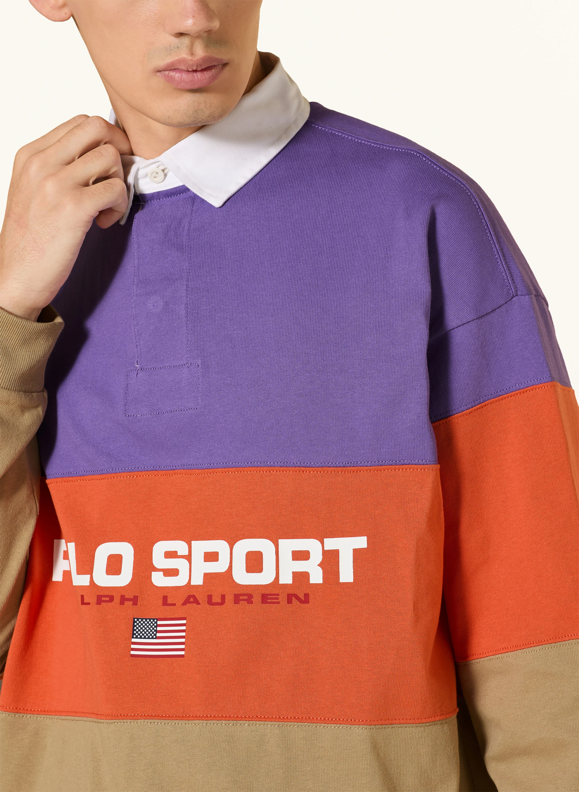 POLO RALPH LAUREN Rugbyshirt Big Fit – BEIGE / LILA / DUNKELORANGE