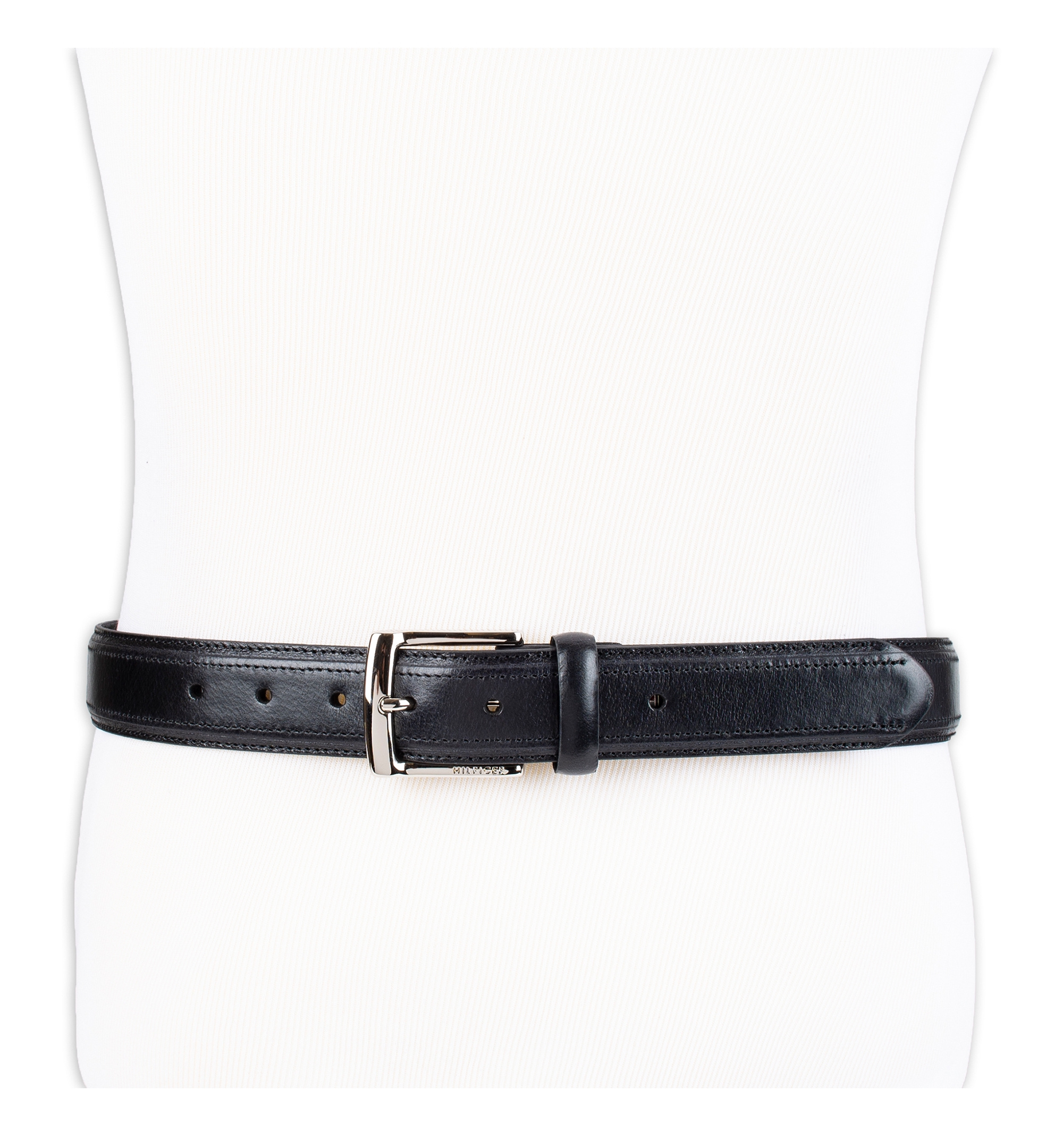 35MM Tommy Hilfiger Men’s Stitched Classic Dress Leather Belt - Black