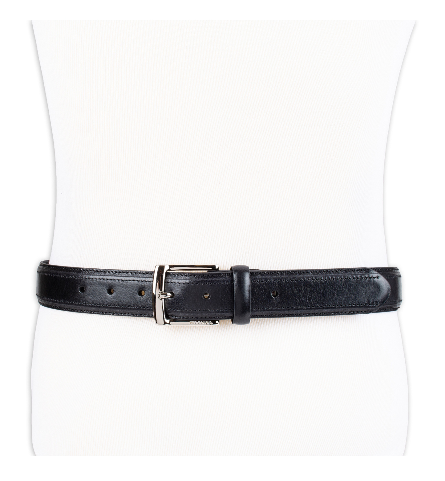 35MM Tommy Hilfiger Men’s Stitched Classic Dress Leather Belt - Black