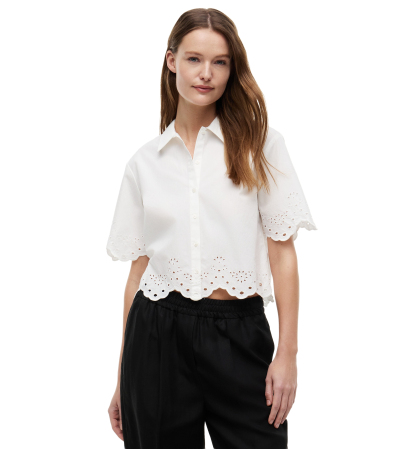 Tommy Hilfiger Women's Broderie Short-Sleeve Cotton Shirt - Ecru