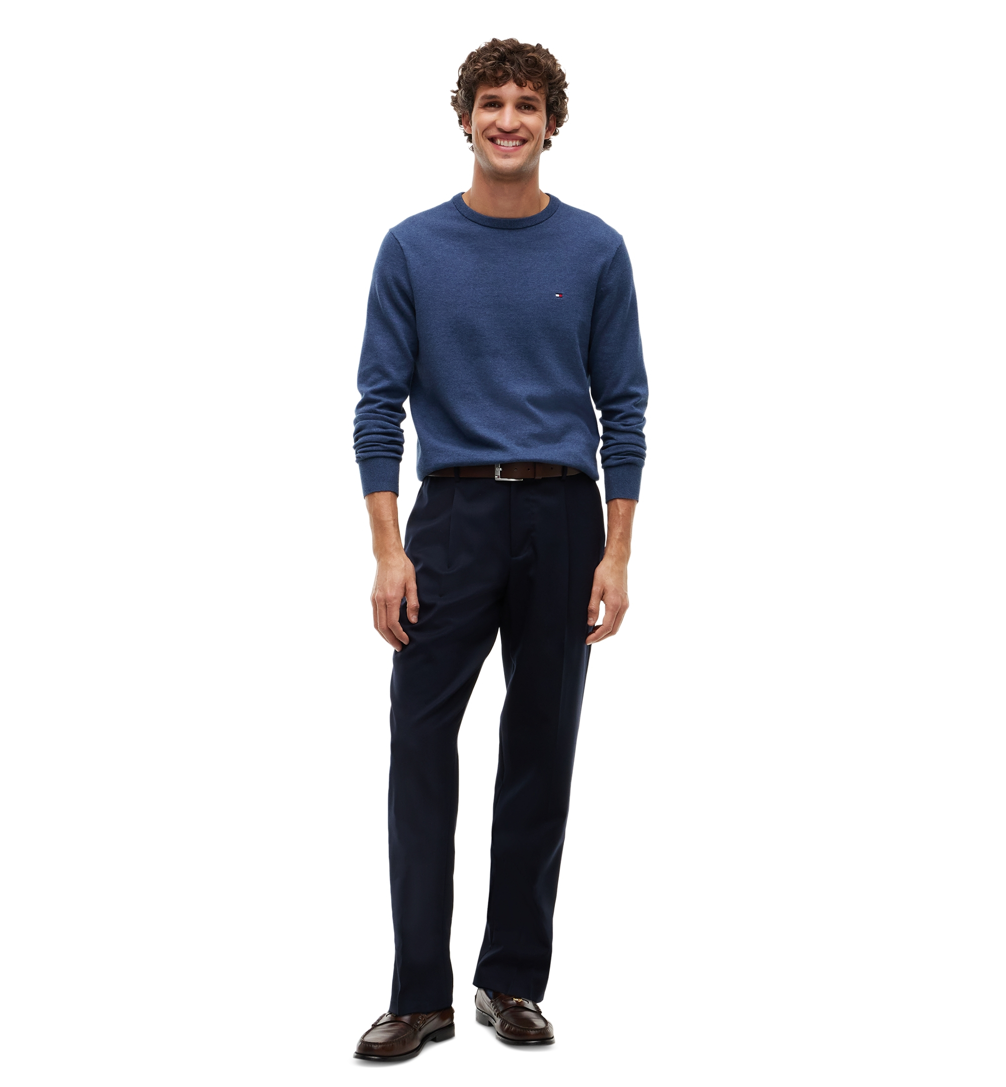 Tommy Hilfiger Men's Essential Cotton Crewneck Sweater - Aegean Sea Heather