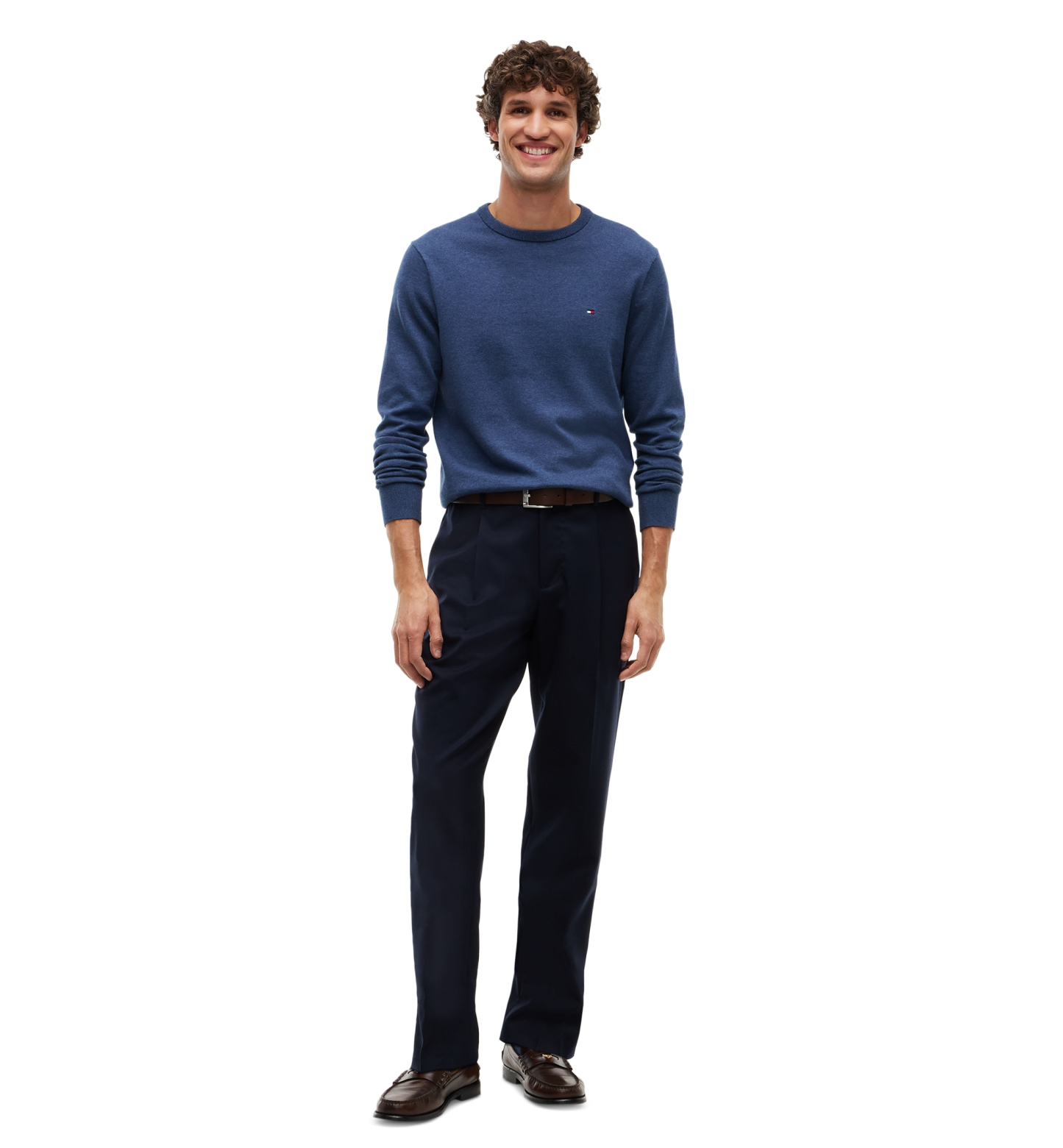 Tommy Hilfiger Men's Essential Cotton Crewneck Sweater - Aegean Sea Heather