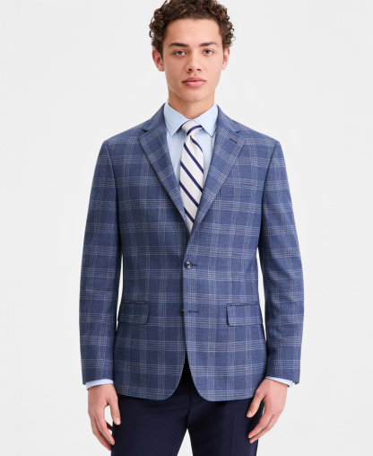 Tommy Hilfiger Men's Modern-Fit Patterned Blazer - Dark Blue Plaid