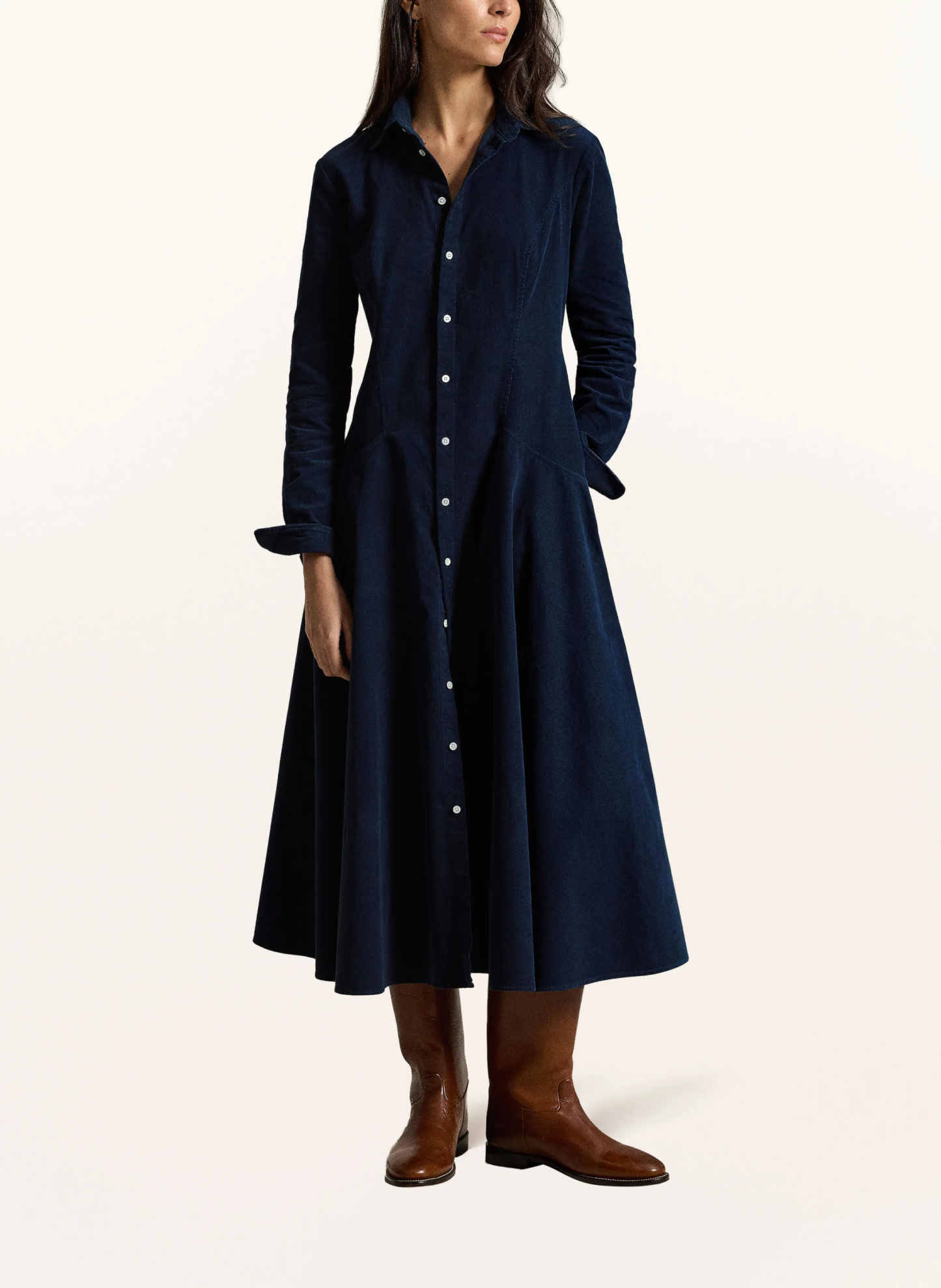 POLO RALPH LAUREN Hemdblusenkleid aus Cord – DUNKELBLAU
