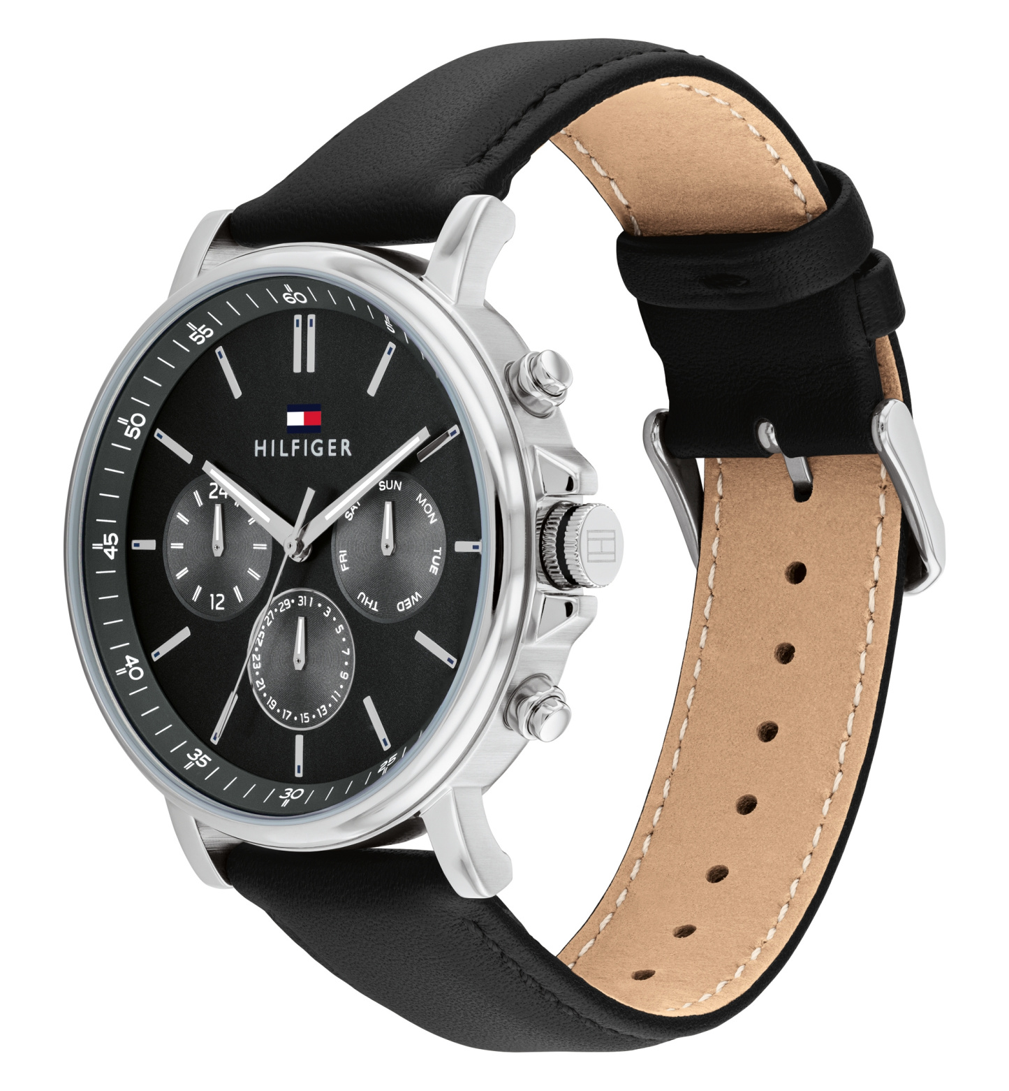 Tommy Hilfiger Men's Multifunction Black Leather Watch 43mm - Black