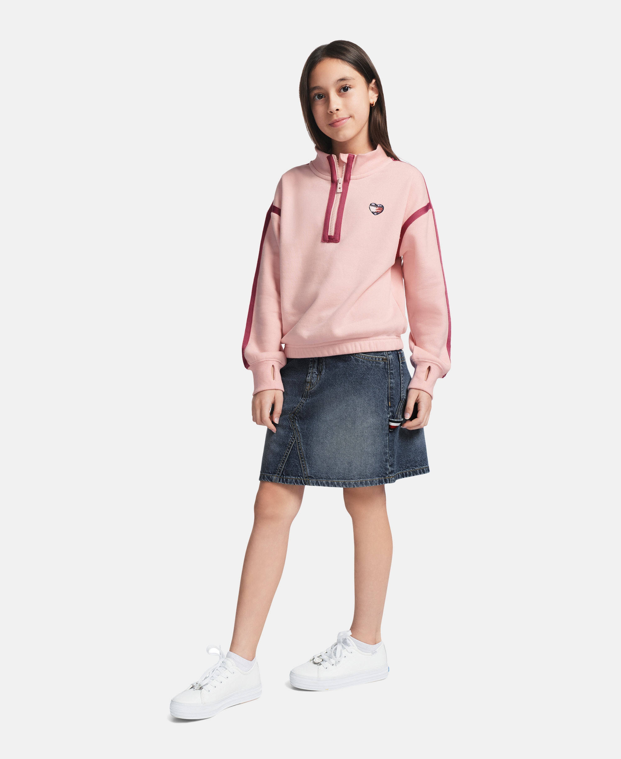 Tommy Hilfiger Girls' 7-16 Fleece Quarter-Zip Sweatshirt - Lotus