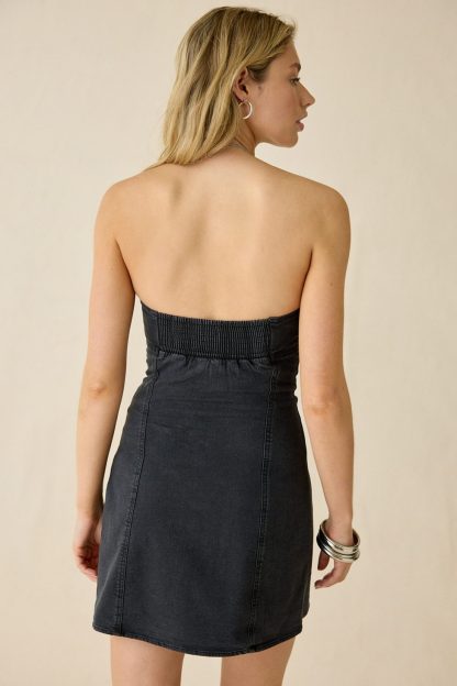 BDG Surfs Up Lace-Up Strapless Denim Mini Dress - Rinsed Denim