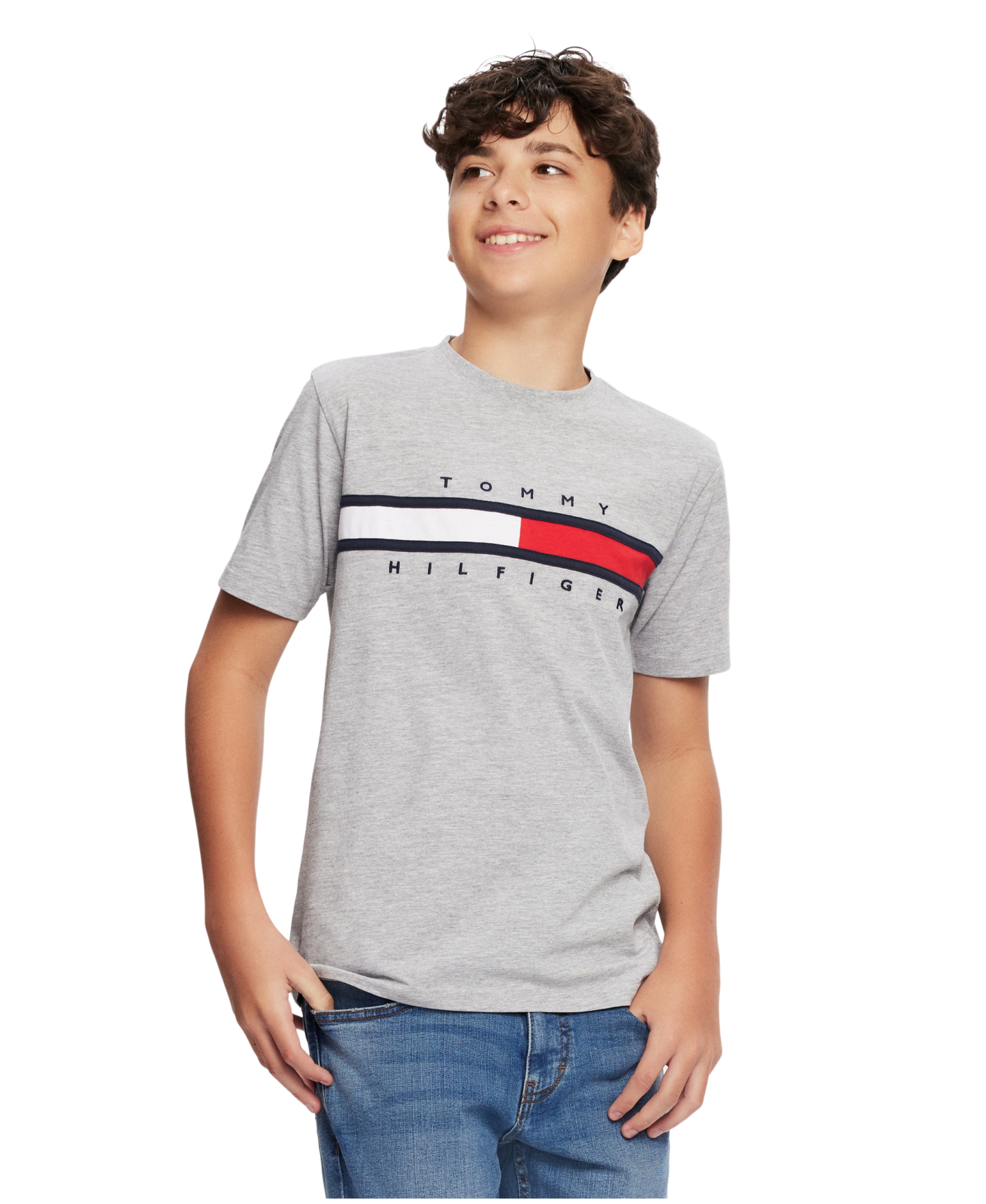 Tommy Hilfiger Boys' 8-20 Tommy New Signature T-Shirt - Grey Heather