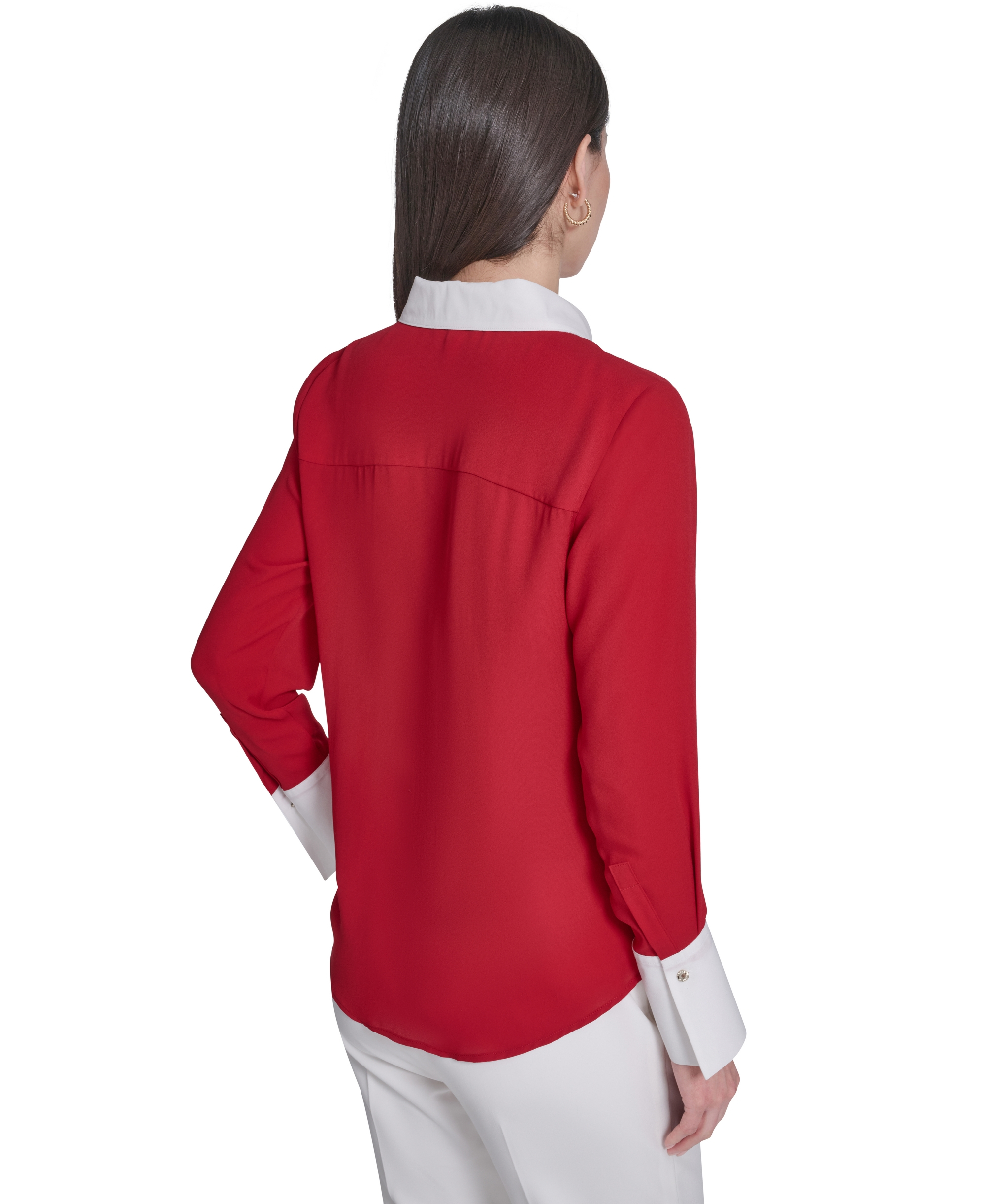 Tommy Hilfiger Women's Slim-Fit Button-Up Top - Scarlet/Ivory