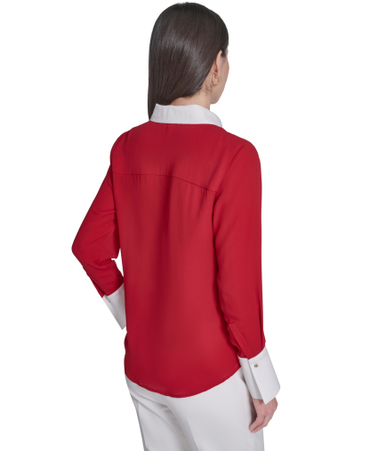 Tommy Hilfiger Women's Slim-Fit Button-Up Top - Scarlet/Ivory