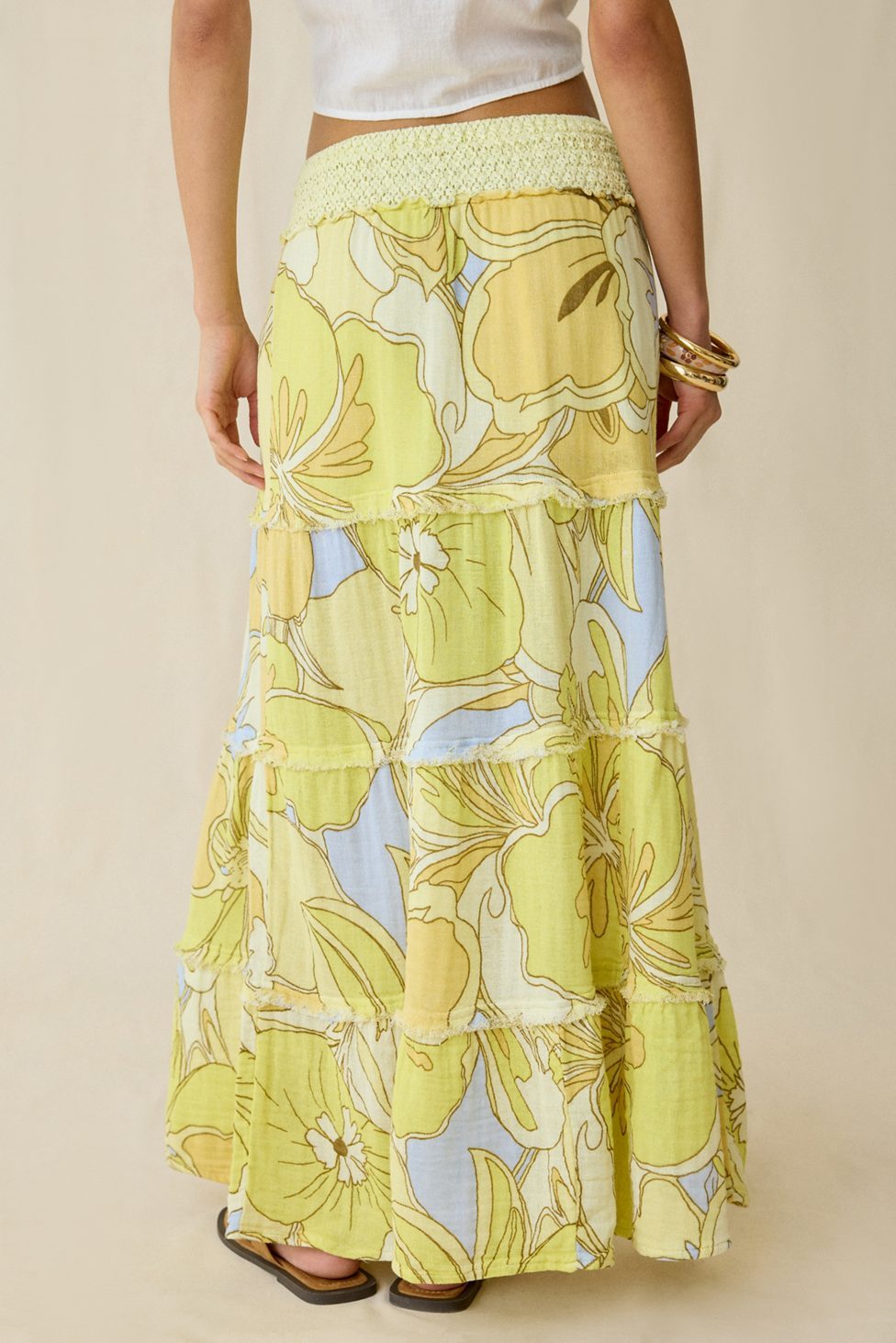 Kimchi Blue On My Mind Smocked Waist Tiered Maxi Skirt - Yellow