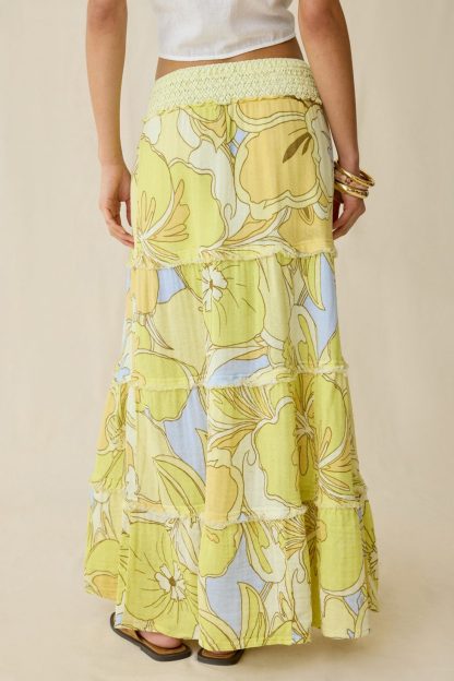 Kimchi Blue On My Mind Smocked Waist Tiered Maxi Skirt - Yellow