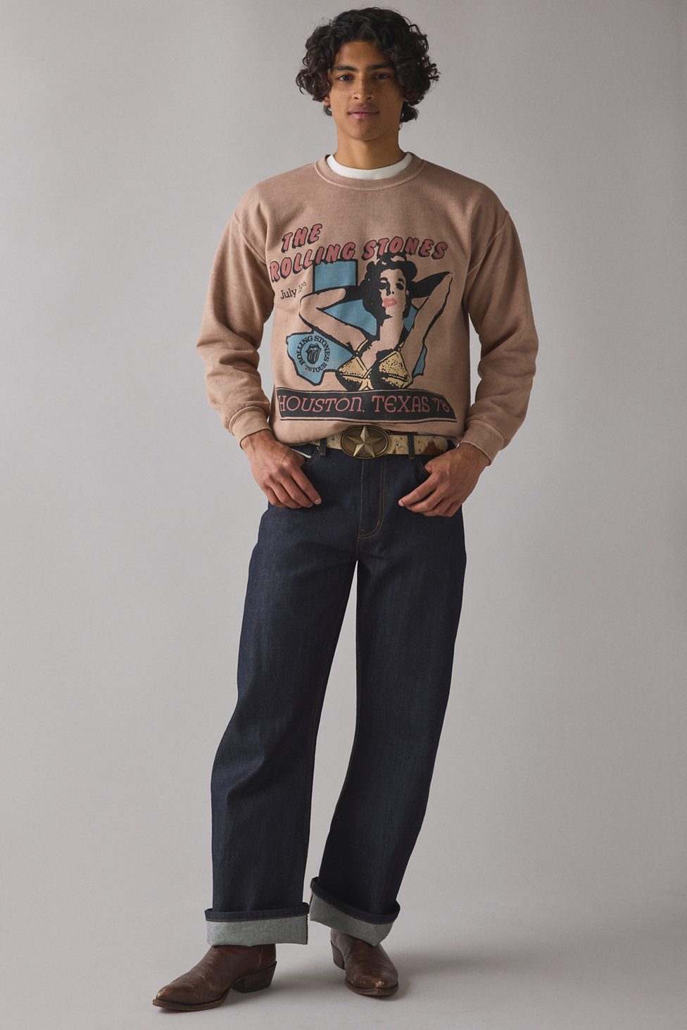 Rolling Stones Houston 1978 Graphic Crew Neck Sweatshirt - Taupe