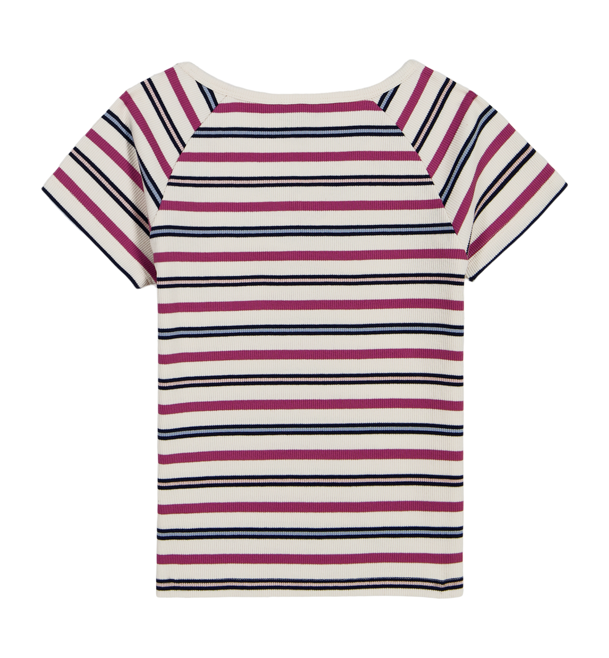 Tommy Hilfiger Girls' 7-16 Striped Ribbed V-Neck Short-Sleeve Top - Natural