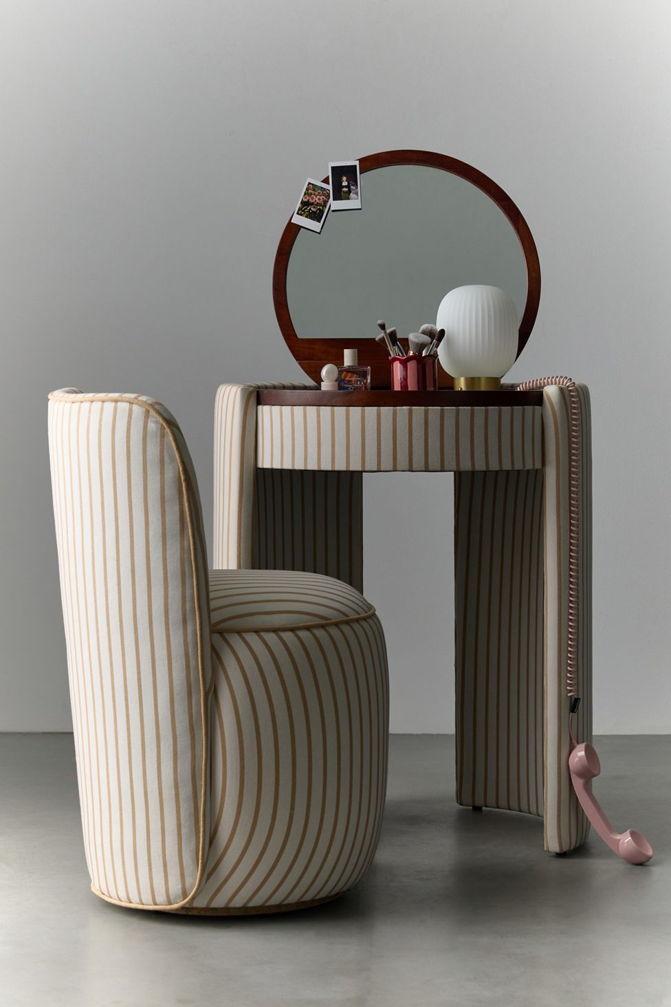 Jane Upholstered Vanity & Stool Set - Tan Pinstripe