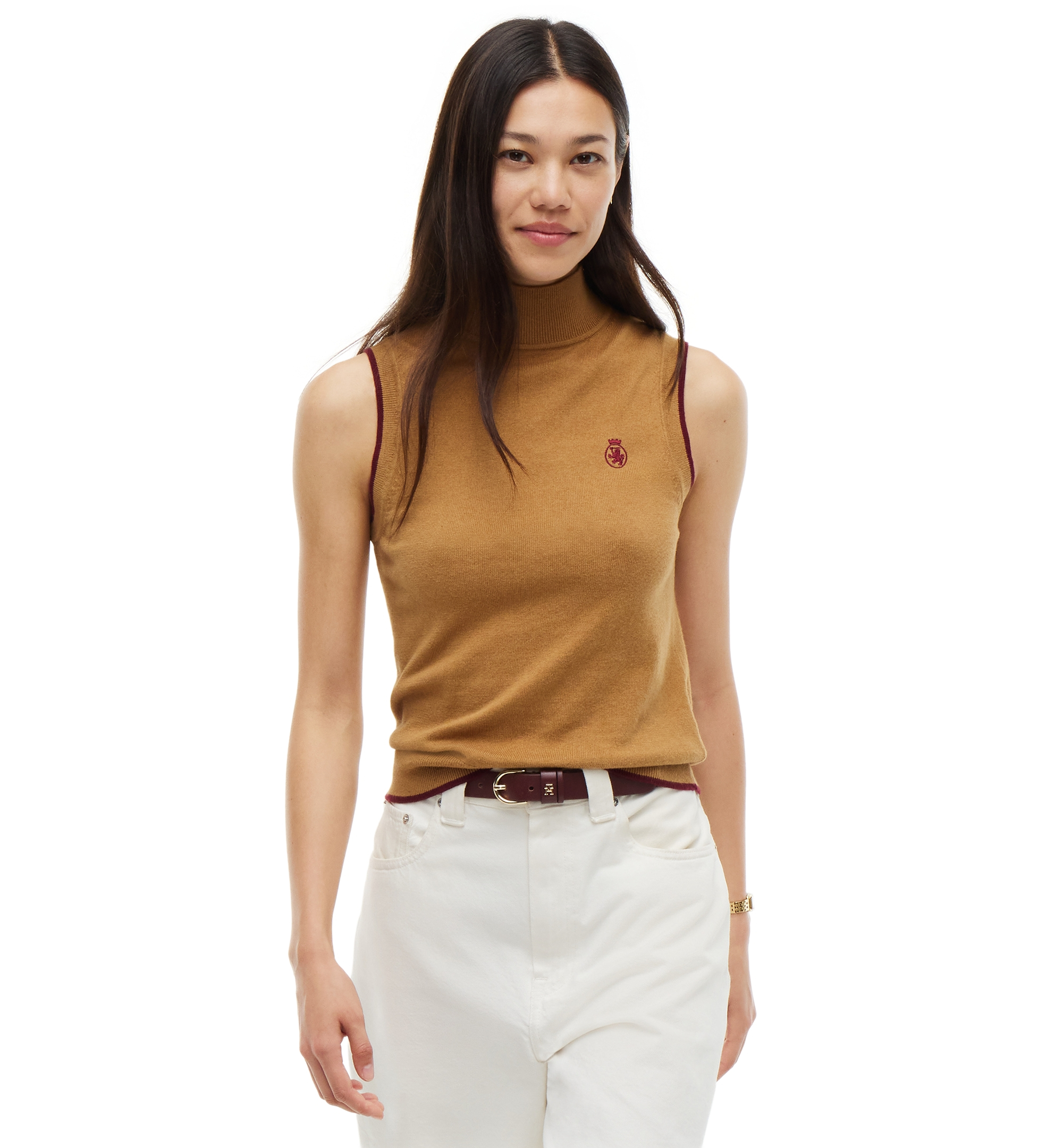 Tommy Hilfiger Women's American Icons Sleeveless Turtleneck Cotton/Cashmere-Blend Vest, Macy's Exclusive - Sahara