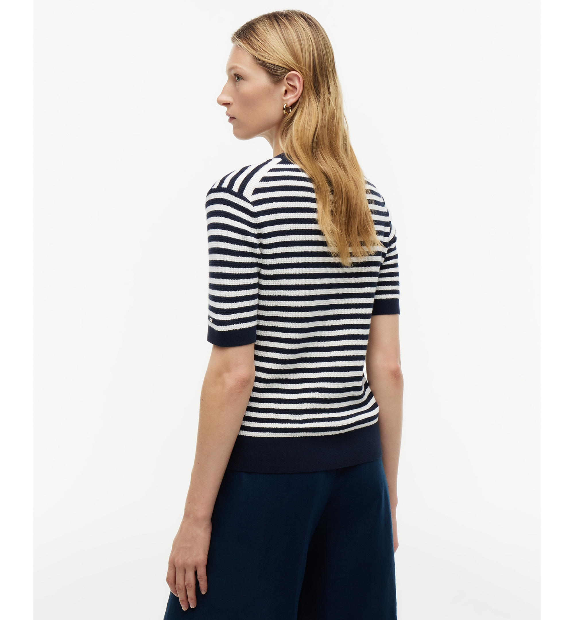 Tommy Hilfiger Women's Henley Neck Cotton Sweater - Ivory Petal / Navy
