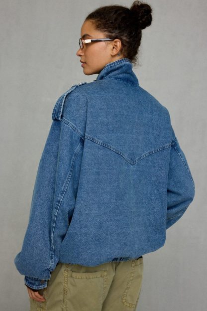 Azalea Wang UO Exclusive Narelle Oversized Denim Bomber Jacket - Indigo