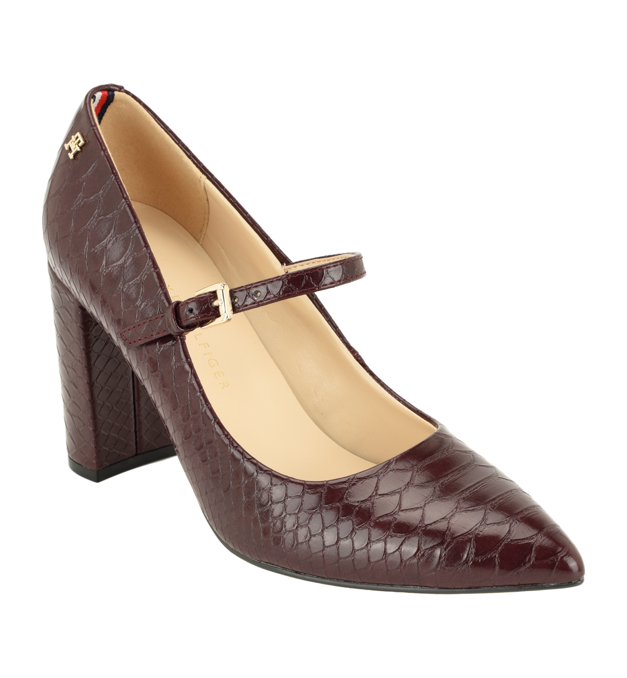 Tommy Hilfiger Women's Aveniz Mary Jane Block Heel Pump - Dark Red Snake