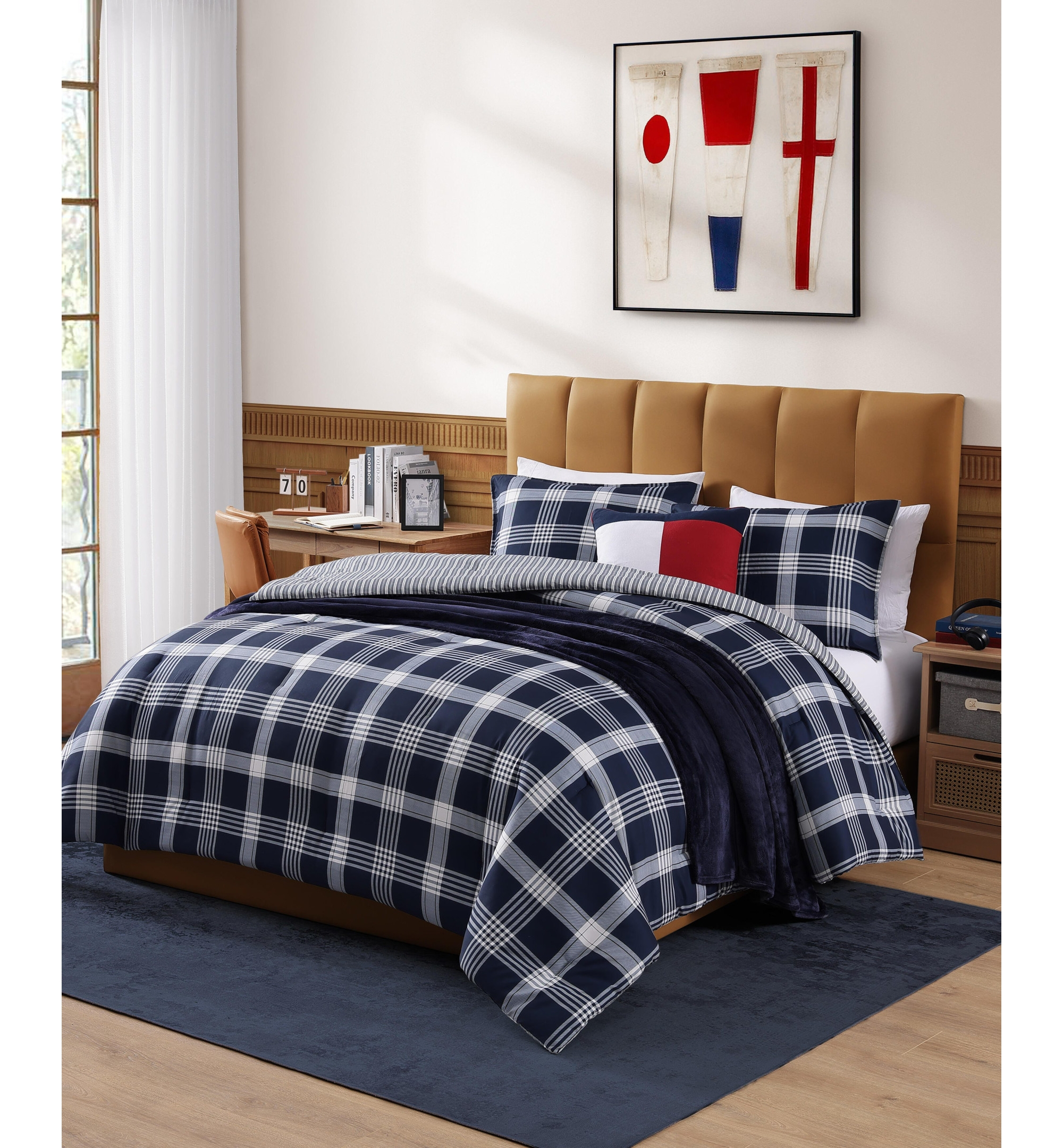 Tommy Hilfiger Huntingdon Plaid Washed Microfiber Comforter Sets - Core Navy