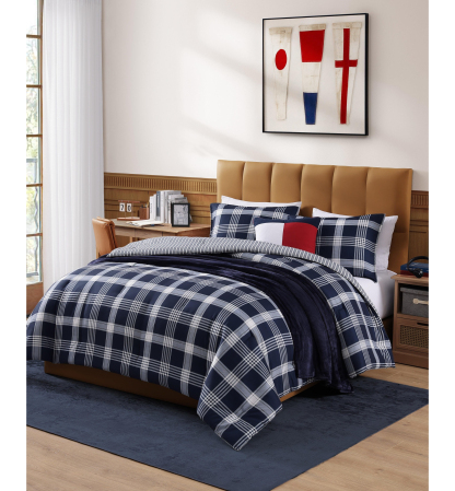 Tommy Hilfiger Huntingdon Plaid Washed Microfiber Comforter Sets - Core Navy
