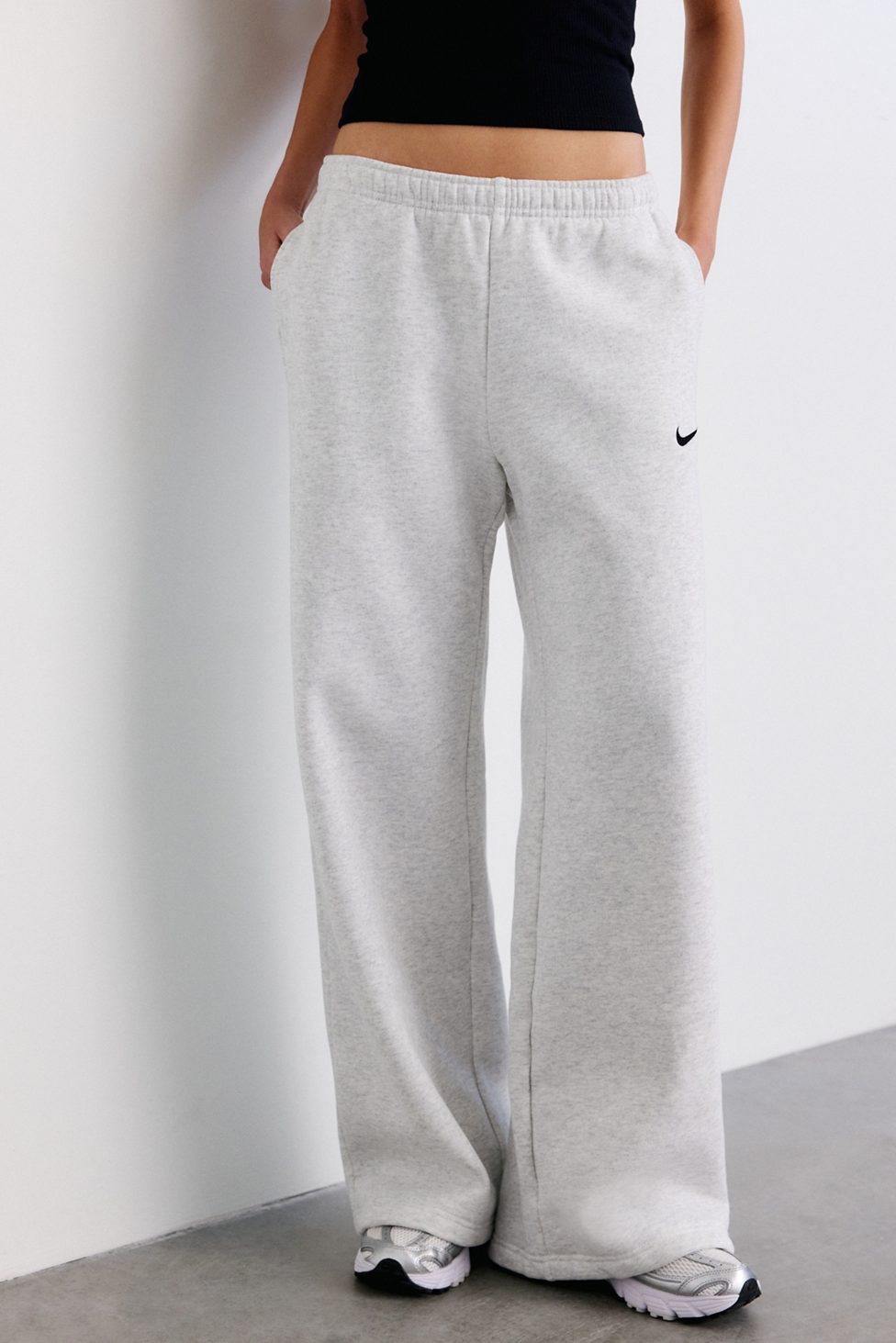 Nike Studio Fleece Mid-Rise Wide Leg Pants - Grey