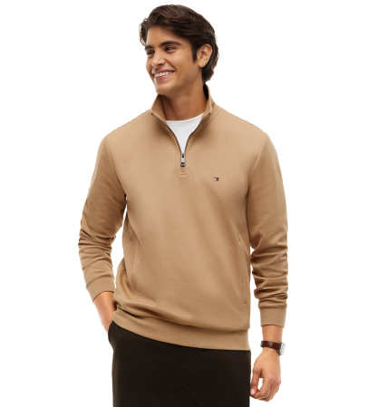 Tommy Hilfiger Men's Essential Intechno Knit Regular-Fit Quarter-Zip Sweatshirt - Safari Canvas