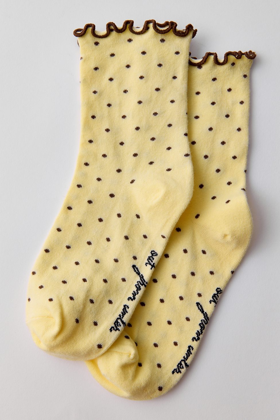 Out From Under Lettuce-Edge Polka Dot Socks - Yellow + Brown Polka Dot