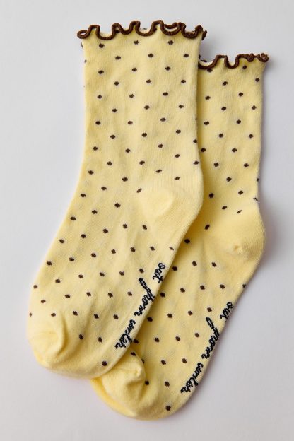 Out From Under Lettuce-Edge Polka Dot Socks - Yellow + Brown Polka Dot