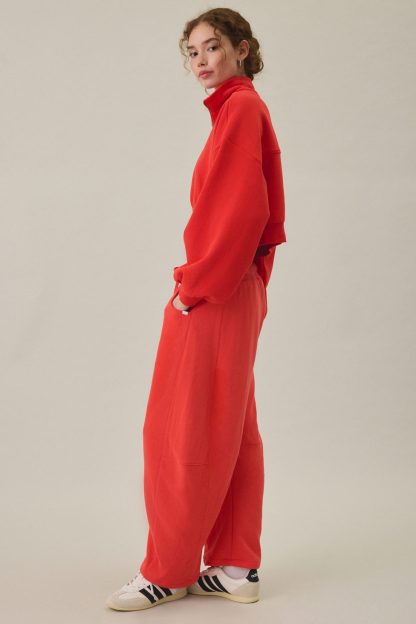 Out From Under Essential Barrel Leg Full Length Sweatpants - Firey Red
