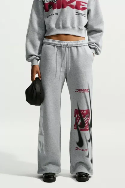 Nike Sportswear Studio Fleece Graphic Straight-Leg Sweatpants - Dark Grey