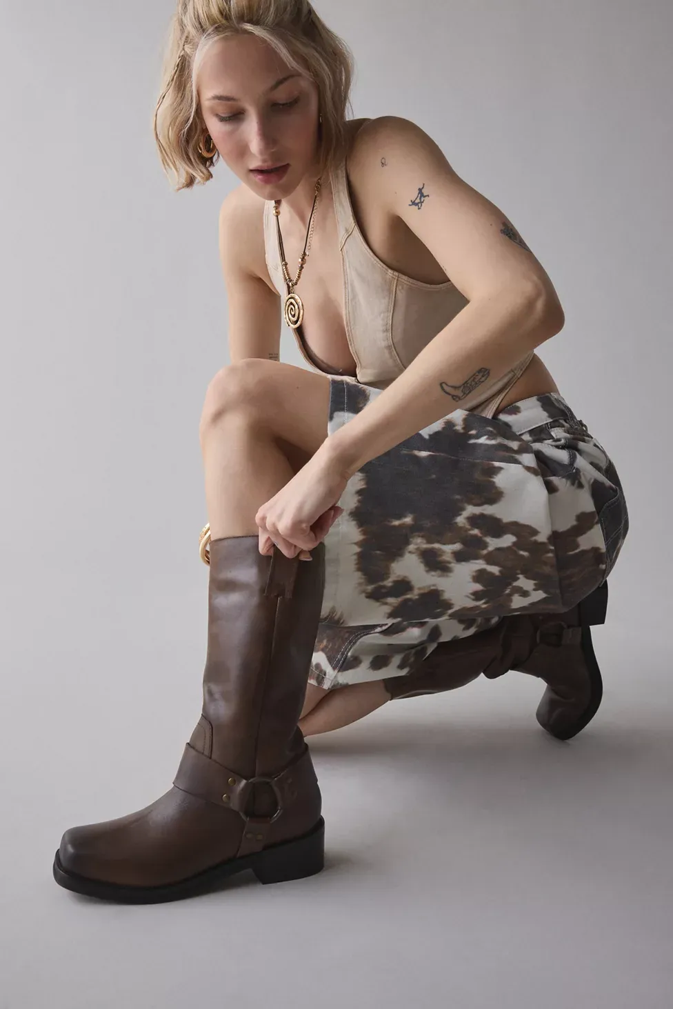 UO Moto Harness Boots - Brown Distressed