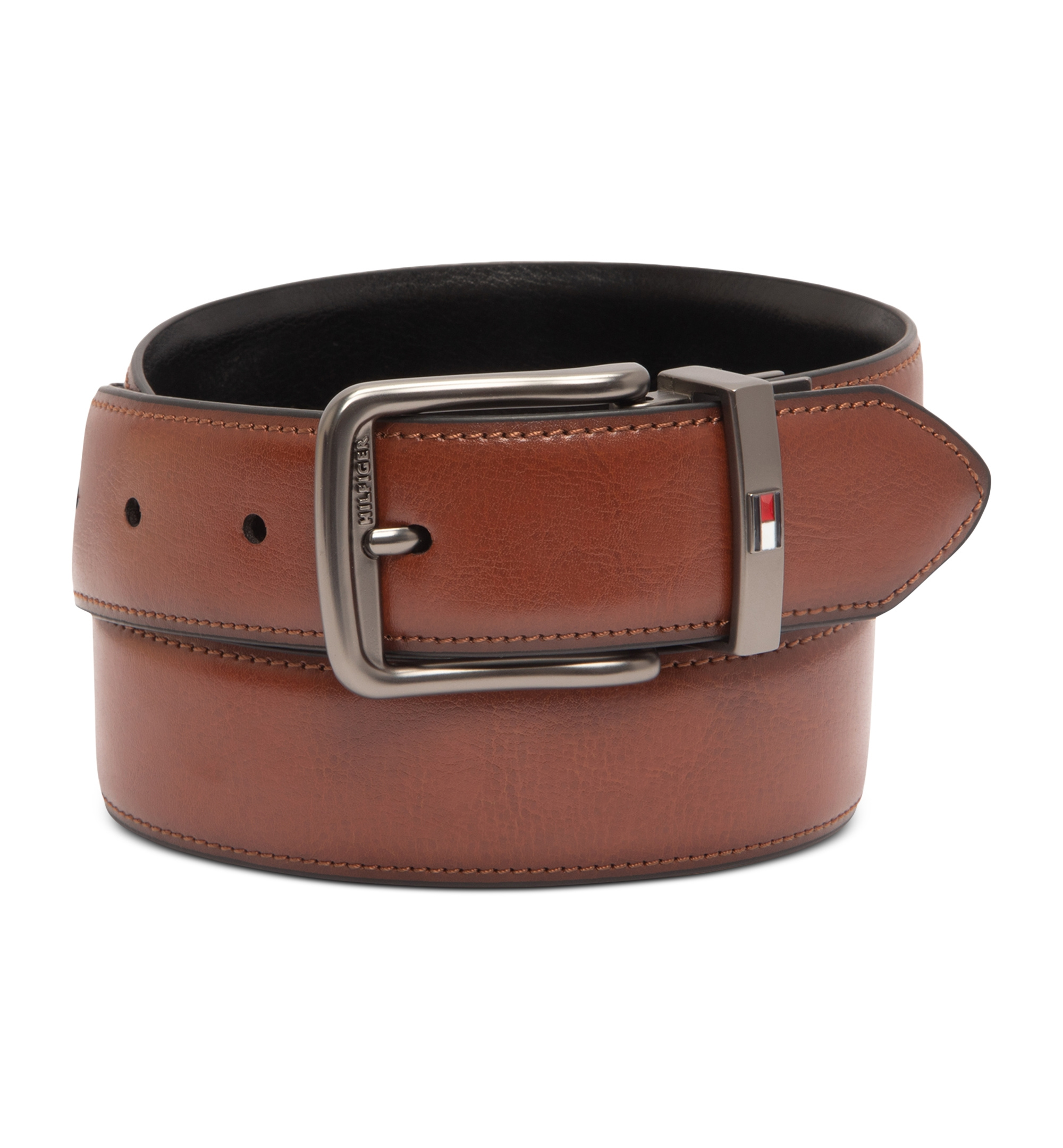 35MM Tommy Hilfiger Men's Reversible Harness Buckle Stretch Belt - Black/Tan