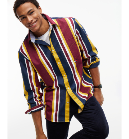 Tommy Hilfiger Men's American Icons Heritage Twill Striped Long-Sleeve Relaxed-Fit Oxford Shirt, Macy’s Exclusive - Ornamental Yellow Stripe