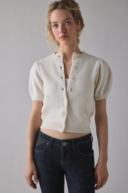Kimchi Blue Kate Puff Short Sleeve Cardigan - White