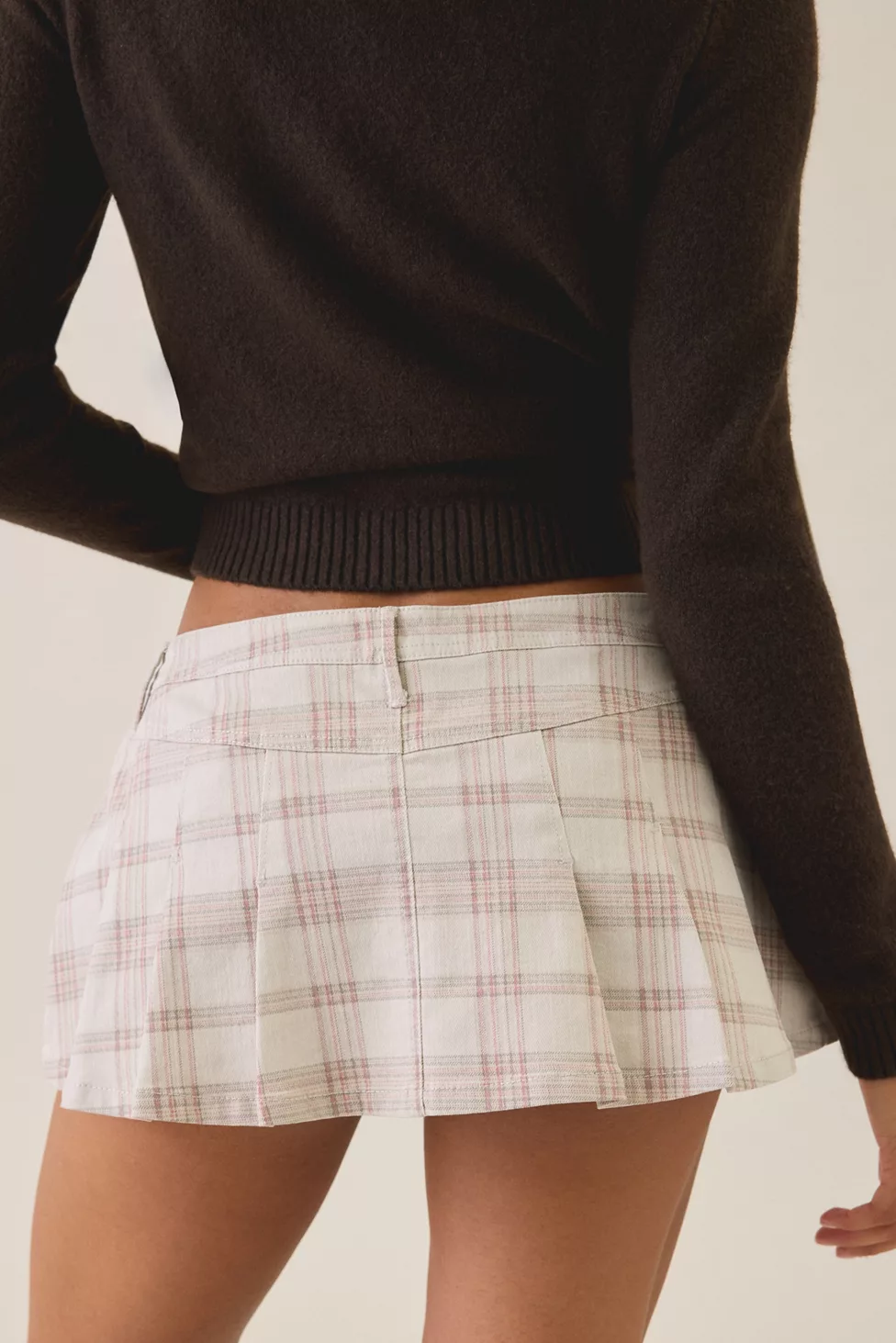 BDG Bad Influence Pleated Low-Rise Denim Mini Skort - Neutral Multi