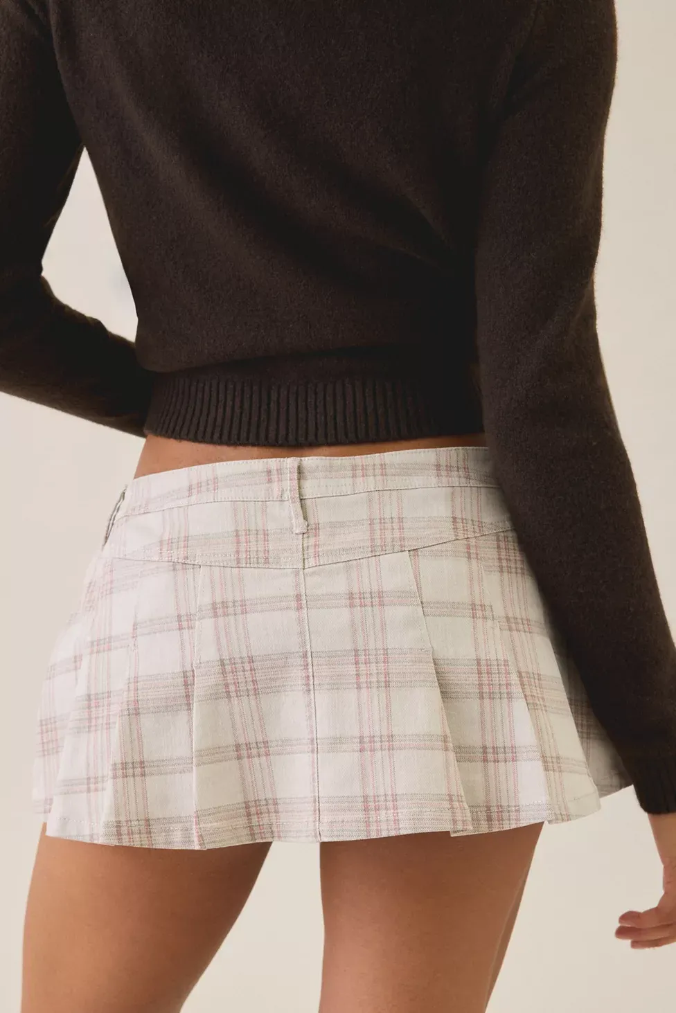 BDG Bad Influence Pleated Low-Rise Denim Mini Skort - Neutral Multi