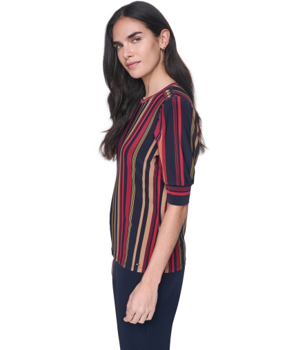 Tommy Hilfiger Women's Short-Sleeve Striped Top - Midnight Multi