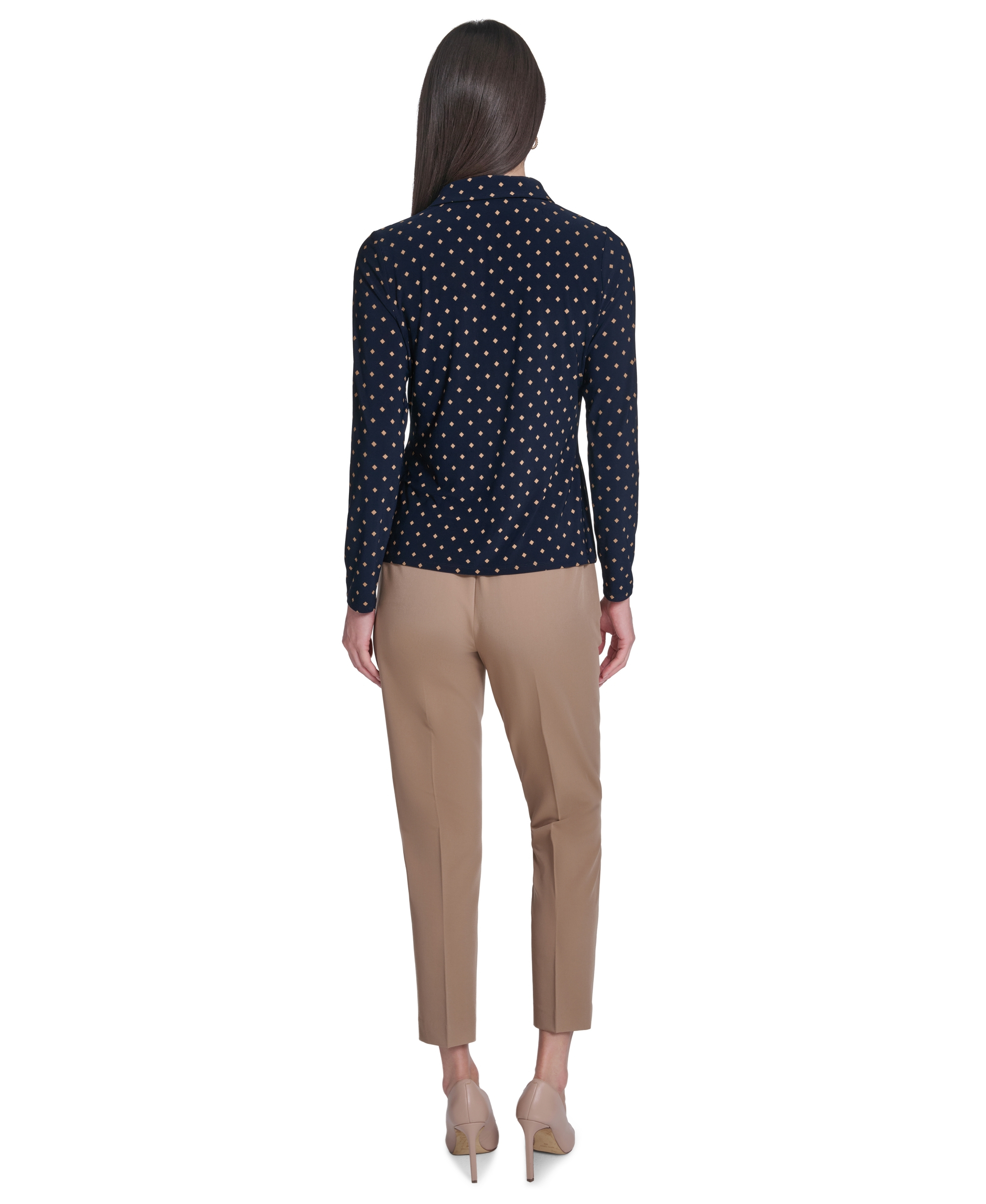 Tommy Hilfiger Women's Long-Sleeve Button Up Top - Midnight/Tobacco Brown