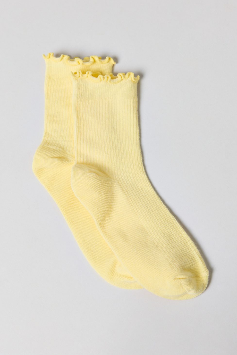 Lettuce-Edge Ribbed Socks - Light Yellow