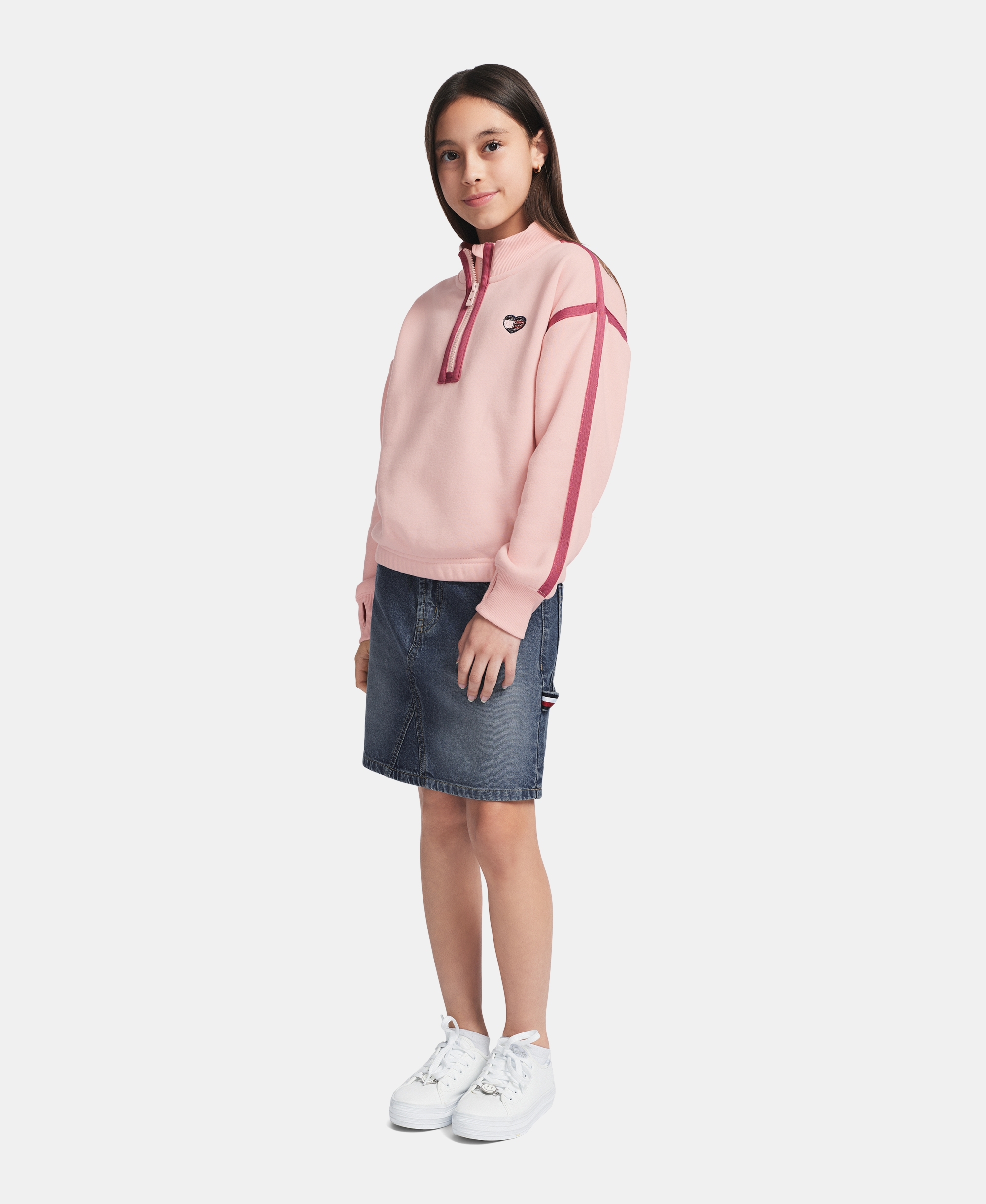 Tommy Hilfiger Girls' 7-16 Fleece Quarter-Zip Sweatshirt - Lotus