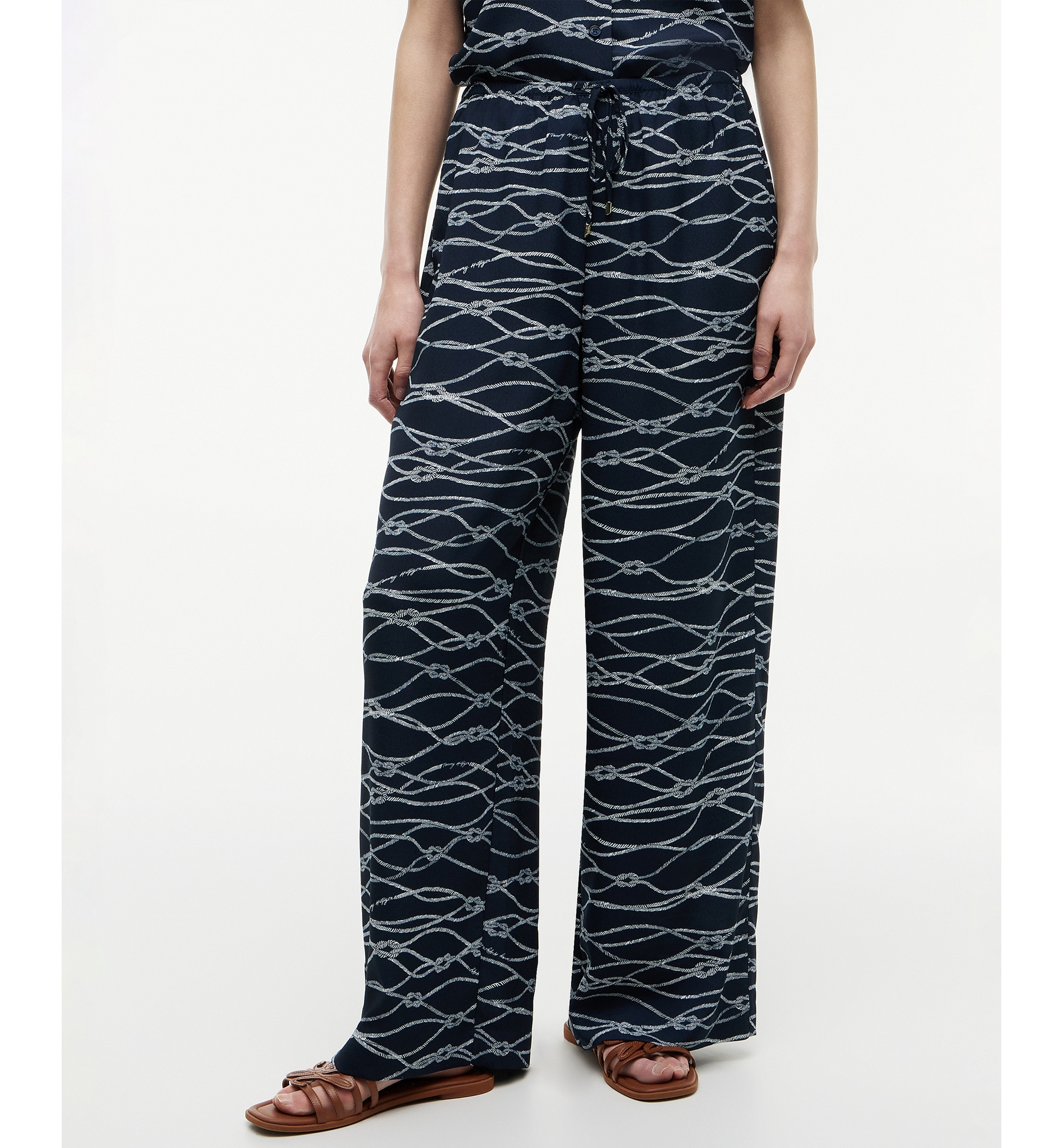 Tommy Hilfiger Women's Printed Pull-On Pants - Handdrawn Rope Dark Night Navy