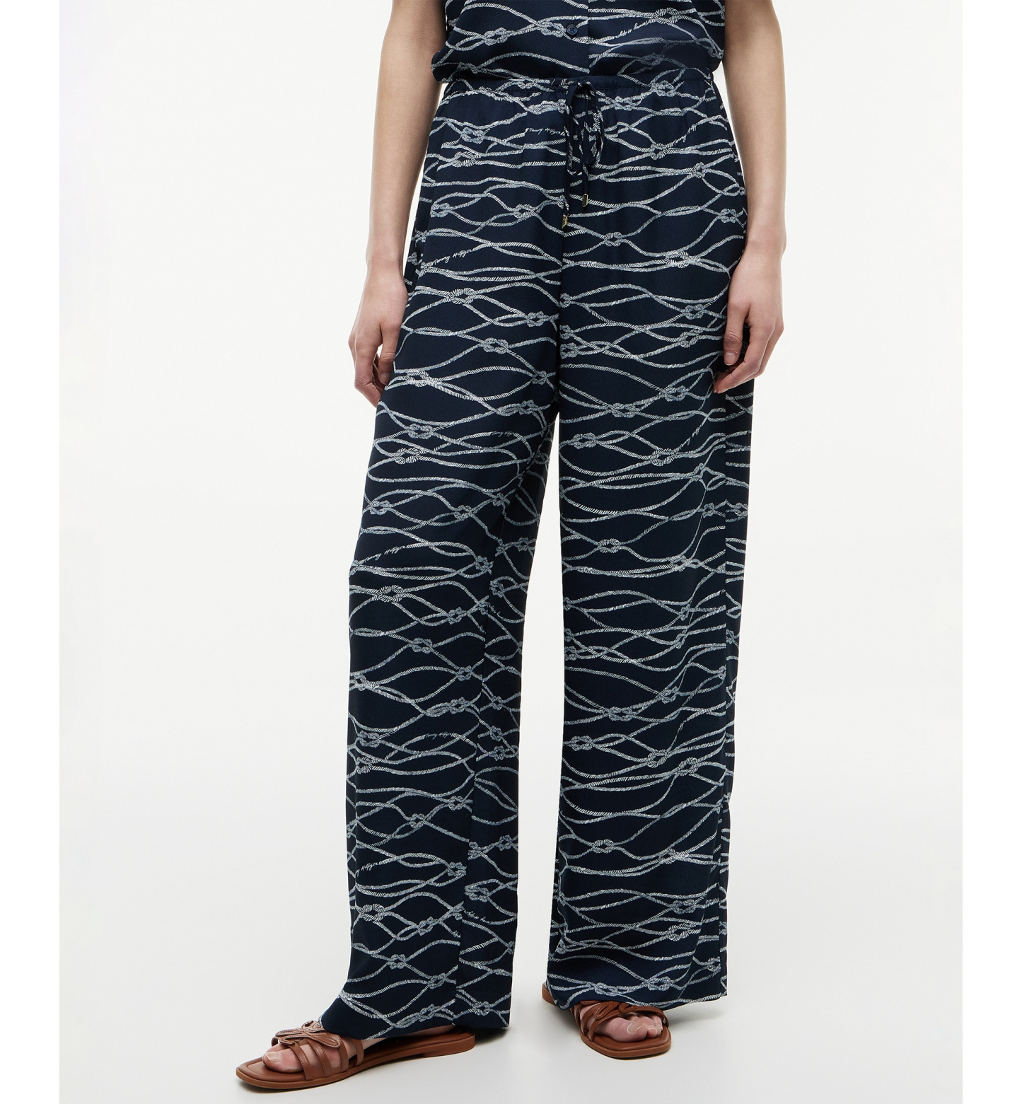 Tommy Hilfiger Women's Printed Pull-On Pants - Handdrawn Rope Dark Night Navy