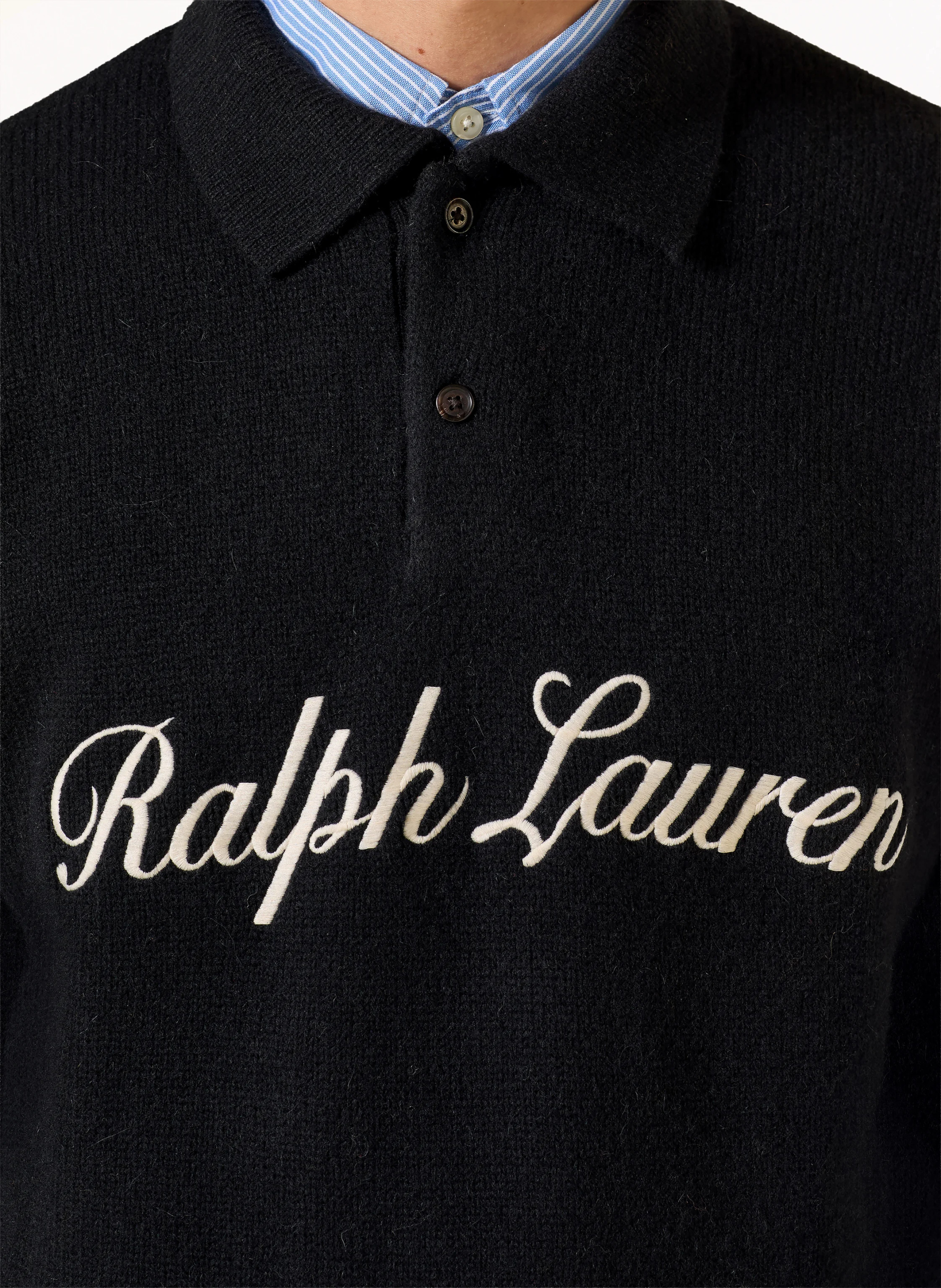 POLO RALPH LAUREN Strick-Poloshirt Relaxed Fit – SCHWARZ / ECRU