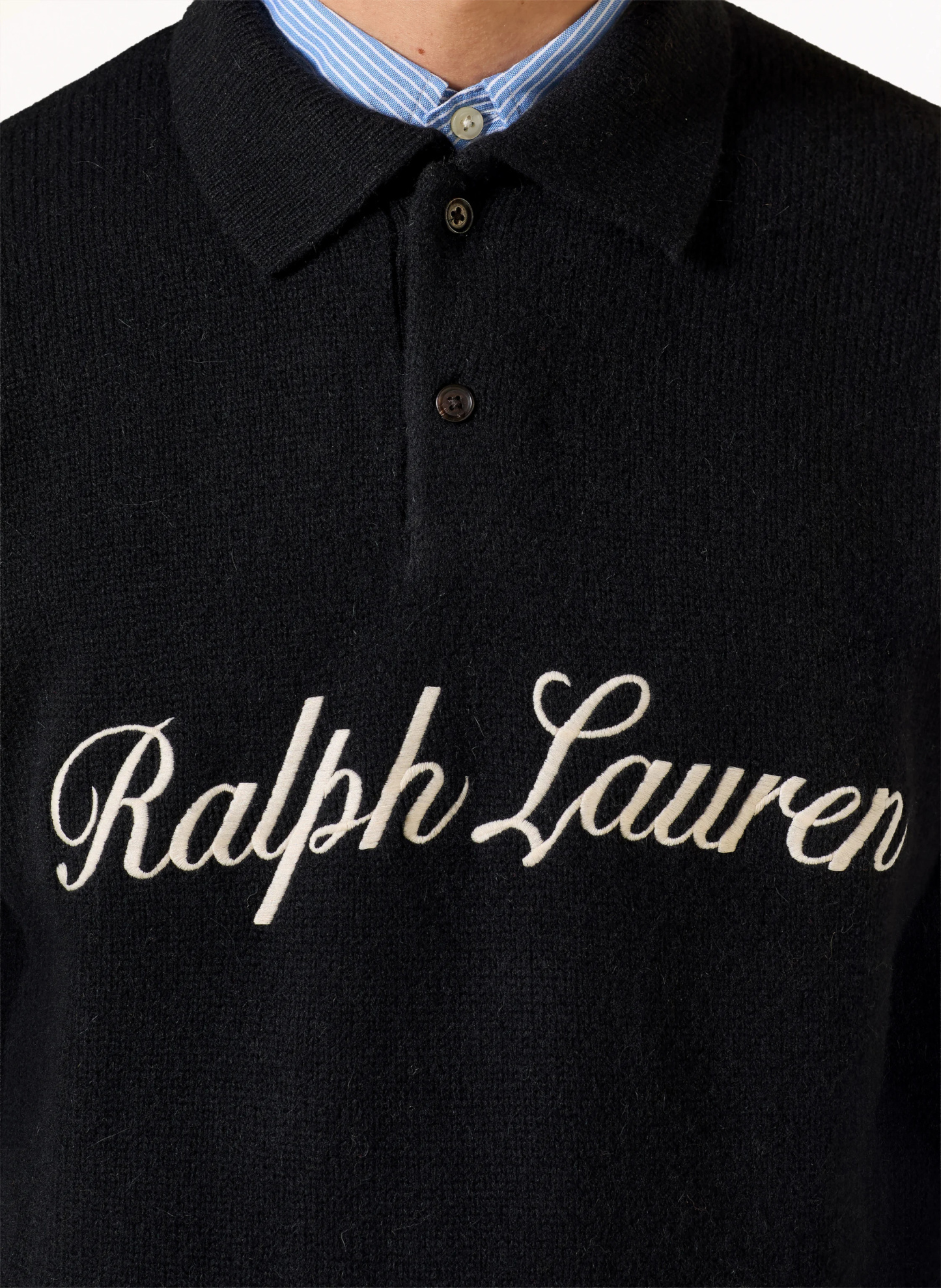 POLO RALPH LAUREN Strick-Poloshirt Relaxed Fit – SCHWARZ / ECRU