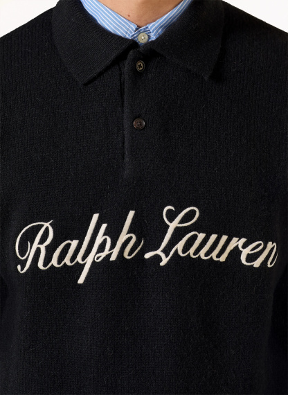 POLO RALPH LAUREN Strick-Poloshirt Relaxed Fit – SCHWARZ / ECRU