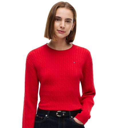 Tommy Hilfiger Women's Fine Gauge Cable-Knit Crewneck Sweater - Red
