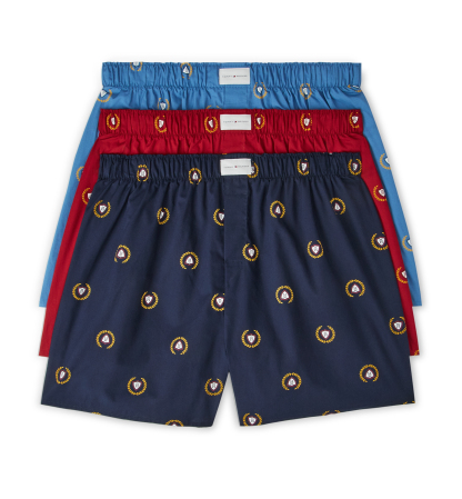 Tommy Hilfiger Men's Classics Cotton Woven Boxer Shorts, 3-Pack - Regatta Red/Desert Sky/Liberty Blue Print