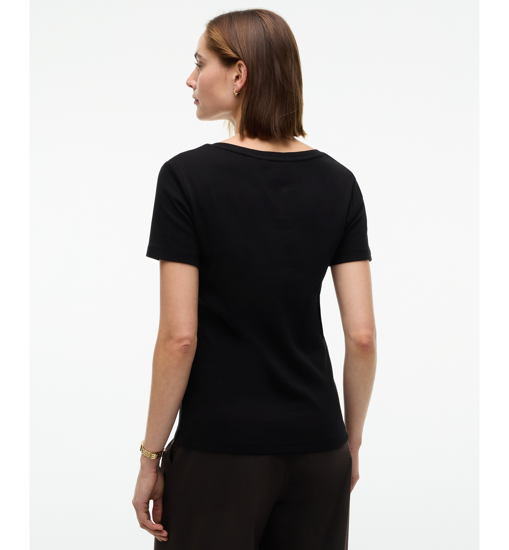 Tommy Hilfiger Women's Rib Slim V-Neck Short-Sleeve T-Shirt - Black