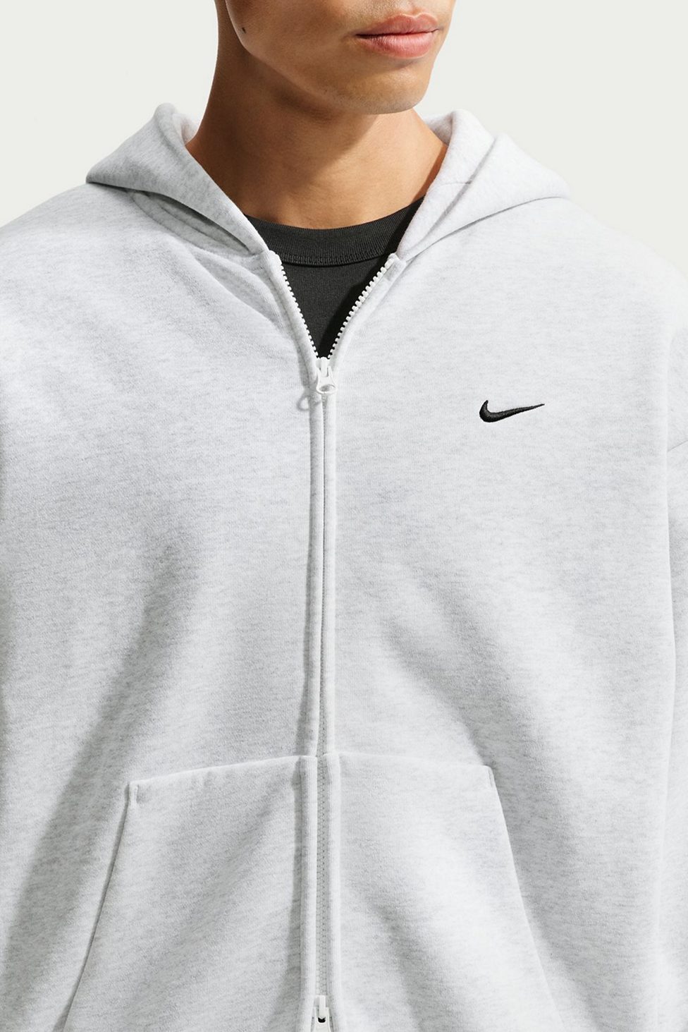 Nike Solo Fleece Full-Zip Hoodie Sweatshirt - Birch Heather/Black